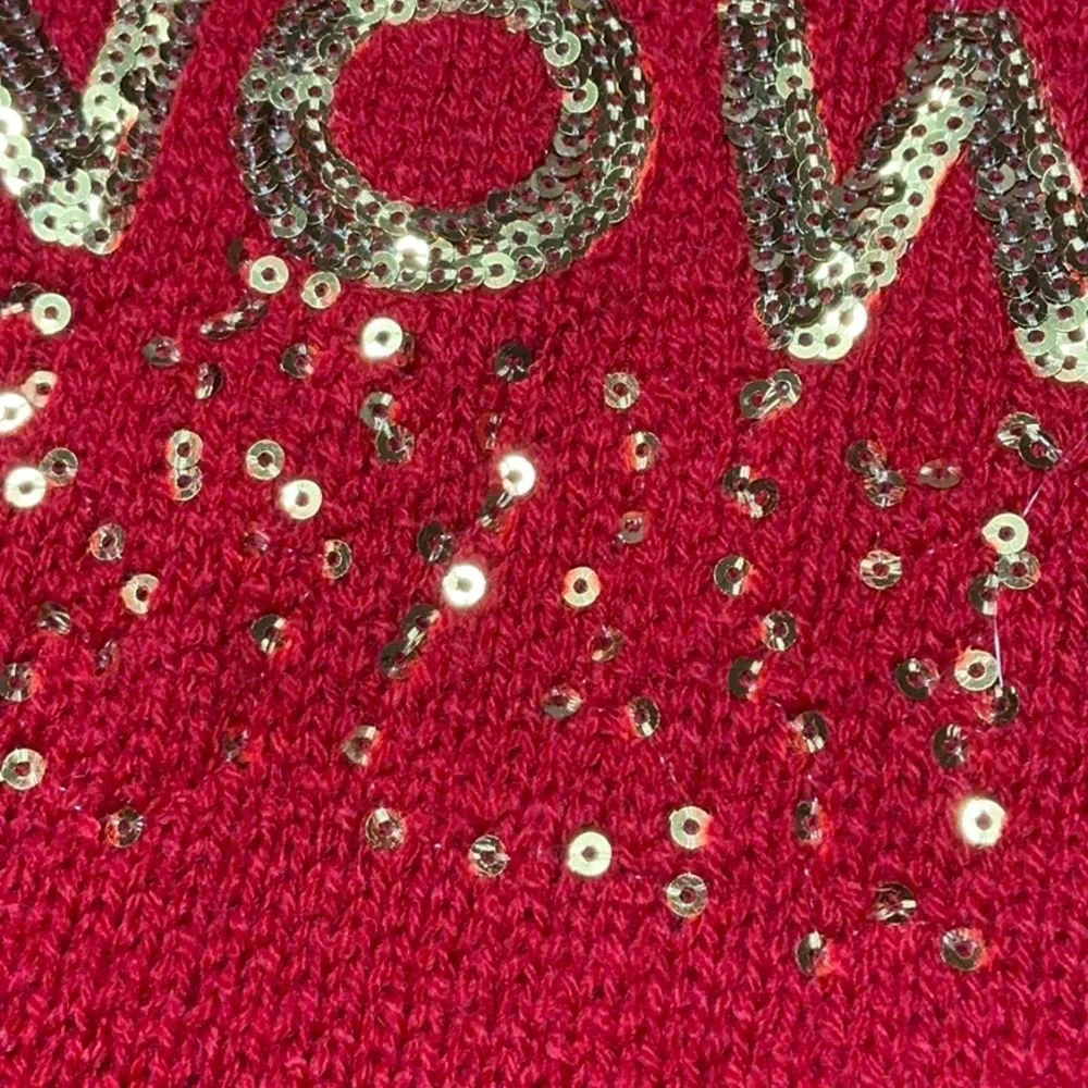 Christmas LET IT SNOW Red Gold Glitter Knit Sweater